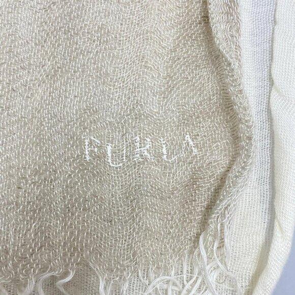 Auth FURLA - Cream Beige Hemp Viscose Cotton Scarf - Picture 7 of 7